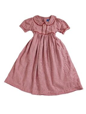 Girls Red Gingham Dress Cotton Cottagecore Size 6 Collar Formal